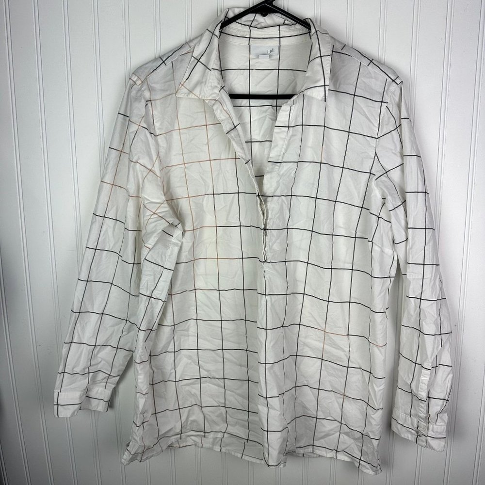 J.jill Womens blouse plaid white‎ size Large